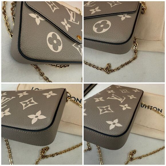 Auth Louis Vuitton Felicie Pochette Bicolor Monogram Empreinte Leather Dove Gray - Picture 9 of 16